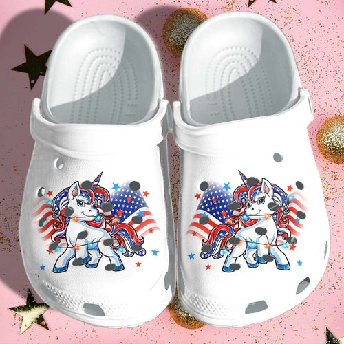 Unicorn America Flag Shoes 4Th Of July Day Gifts Cute Unicorn Shoes For Boys Girls Personalized Clogs