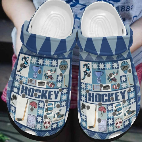 Cute With Hockey Pattern In Blue 3D Printed Personalized Clogs