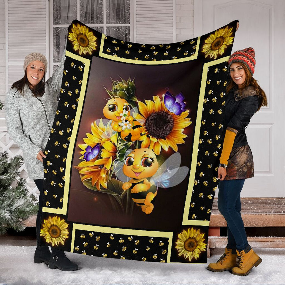 Fleece Blanket Bee Dark Sunflower Personalized Custom Name Date Fleece Blanket Print 3D, Unisex, Kid, Adult - Love Mine Gifts