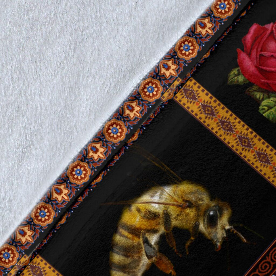 Fleece Blanket Bee In Rose Personalized Photo Upload Name Date Pattern Fleece Blanket Print 3D, Unisex, Kid, Adult - Love Mine Gifts
