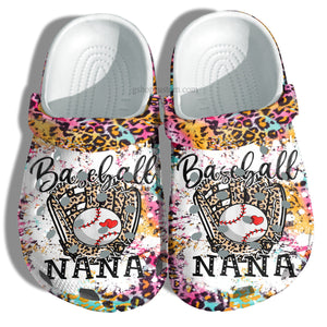 Nana Baseball Leopard Skin Shoes ize Name For Grandma - Baseball Hippie Shoes Croc Mother Day - Cr-Ne0113 Personalized Clogs