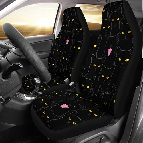 Car Seat Covers Black Cat Yellow Eyes Print Pattern Car Seat Covers Set 2 Pc, Car Accessories Car Mats Covers - Love Mine Gifts