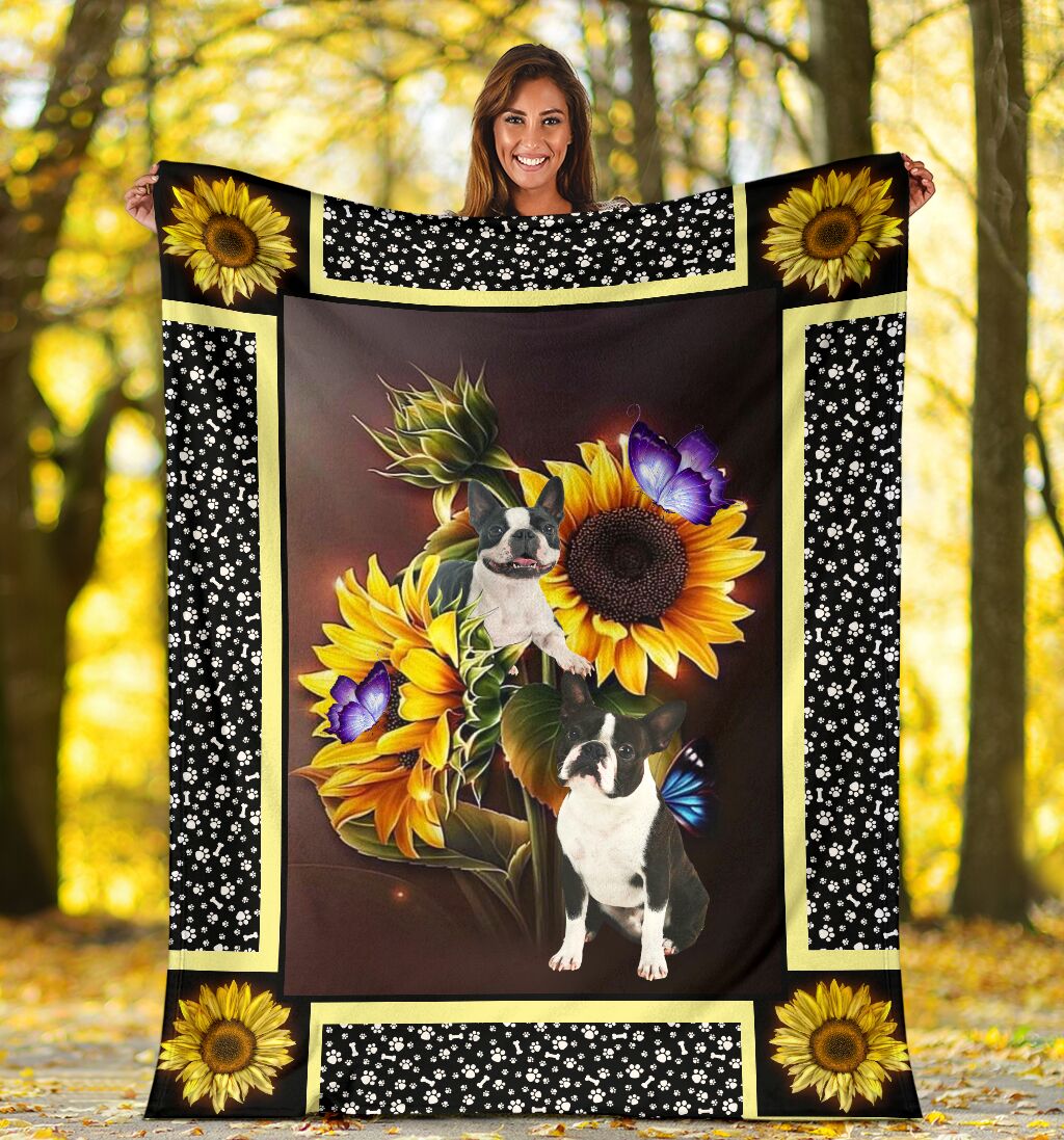 Boston terrier dark sunflower blanket
