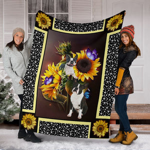Boston terrier dark sunflower blanket