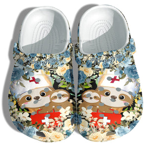 Sloth Nurse Mom Flower Shoes Mother Day Gift- Sloth Mom Hug Daughter Shoes For Nurses- Cr-Ne0493 Personalized Clogs