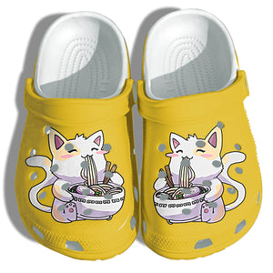 Clog Anime Cat Cute Funny ga Cat Noodle Japan Custom Girl Clog Personalize Name, Text - Love Mine Gifts