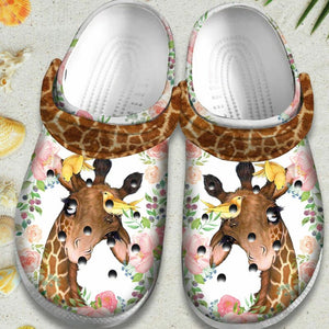 Flower Giraffe With Bird Cute Animal Gift For Lover Rubber , Comfy Footwear Personalized Clogs