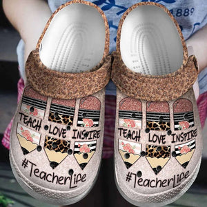 Teach Love Inspire Teacherlife Pencil Floral Leopard Shoes For Men Women Personalized Clogs