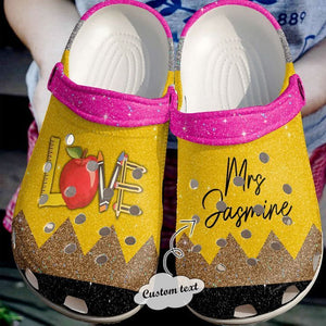 Love Letter Teacher Custom Name Glitter Color Shoes For Men Women Personalized Clogs