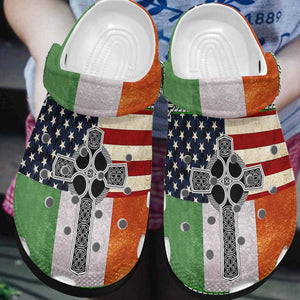 St Patricks Day American Flag Christian Cross Irish Shoes Personalized Clogs