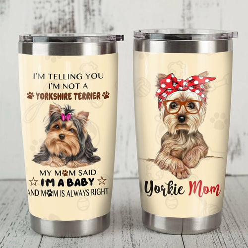 Tumbler Yorkshire Terrier Dog Stainless Steel Insulated Personalized Stainless Steel Tumbler Customize Name, Text, Number - Love Mine Gifts