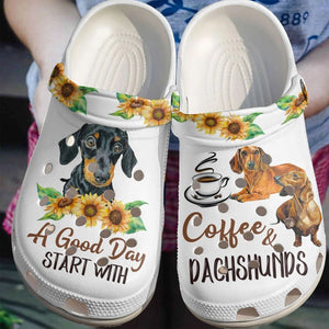  Dachshund, Fashion Style Print 3D Coffee And Dachshund For Women, Men, Kid Personalized Clogs