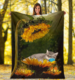 Cat sunflower premium blanket