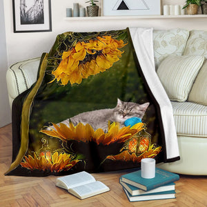 Cat sunflower premium blanket