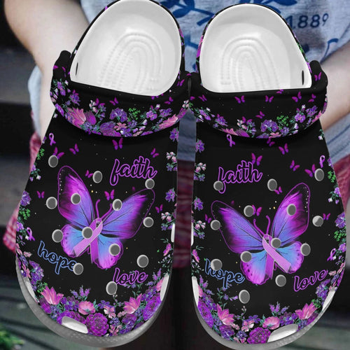  Breast Cancer, Fashion Style Print 3D Purple Butterfly For Women, Men, Kid Personalized Clogs