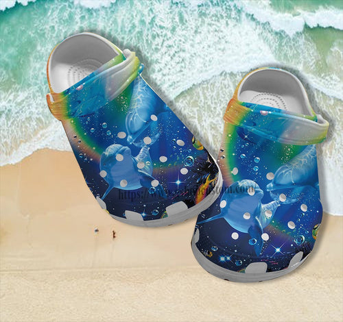 Dolphin Girl Shoes Gift Women- Dolphin Lover Ocean Rainbow Shoes Gift Birthday Personalized Clogs