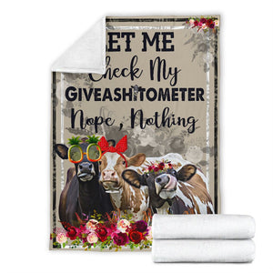 Fleece Blanket Check My Giveashitometer Cow Fleece Blanket Print 3D, Unisex, Kid, Adult - Love Mine Gifts