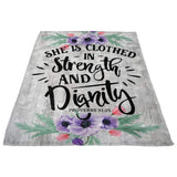 She Is Clothed In Strength And Dignity Proverbs Fleece Blanket | Adult 60x80 inch | Youth 45x60 inch | Colorful | BK2301