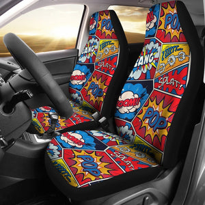 Car Seat Covers Comic Strip Book Pattern Print Seat Cover Car Seat Covers Set 2 Pc, Car Accessories Car Mats - Love Mine Gifts