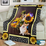 Corgi dark sunflower blanket