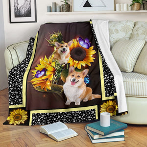 Corgi dark sunflower blanket