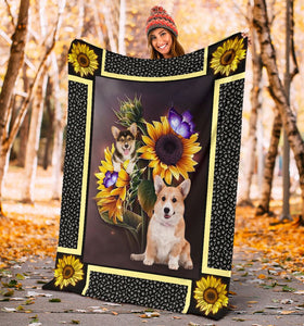 Corgi dark sunflower blanket d