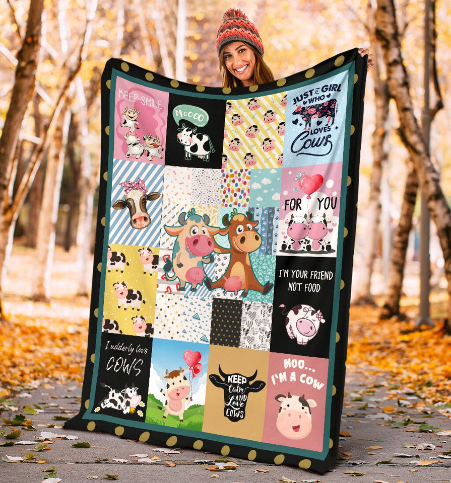 Fleece Blanket Cow Cartoon So Cute Fleece Blanket Print 3D, Unisex, Kid, Adult - Love Mine Gifts