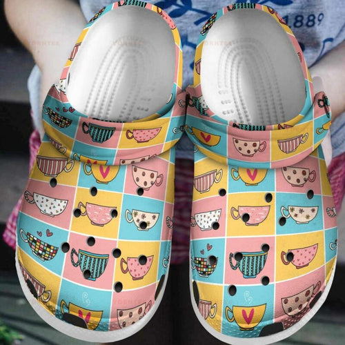 Colorful Coffee Cups Gift For Lover Rubber , Comfy Footwear Personalized Clogs
