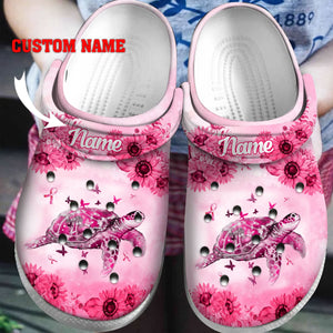 Turtle Breast Cancer In October We Wear Pink Custom Ttm Personalized Clogs