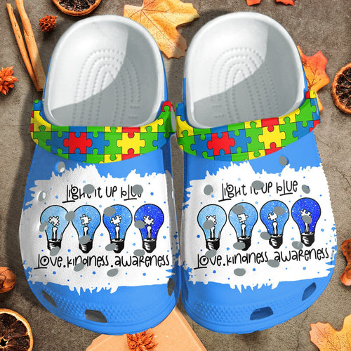 Light It Up Blue Puzzel April Autism Shoes - Love Kindnes Awareness Shoes Croc Gifts For Son Daughter - Cr-Ne0007 - Gigo Smart Personalized Clogs
