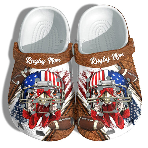 Rugby Chicken America Flag Shoes Gift Men Women- Football Rugby Usa Flag 4Th Of July Shoes Customize Personalized Clogs
