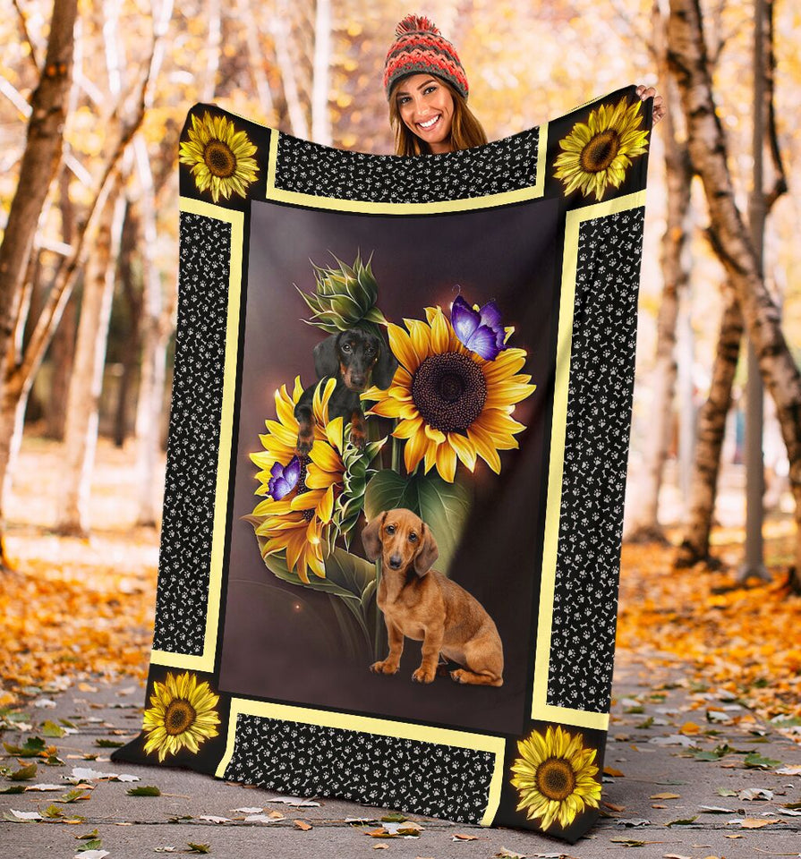 Dachshund dark sunflower blanket