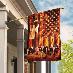 Dairy Cow Sunshine Christian Cross American Flag | Garden Flag | Double Sided House Flag