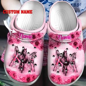 Horses Breast Cancer In October We Wear Pink Ttm Breast Cancer  Personalized Clogs