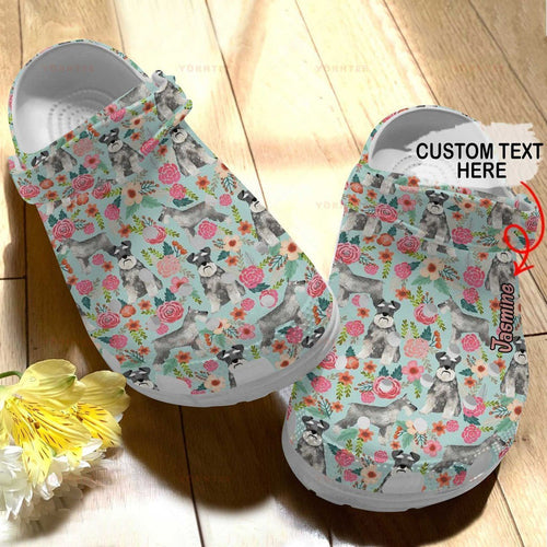  Name Schnauzer Floral Gift For Lover Rubber Shoes Comfy Footwear Personalized Clogs