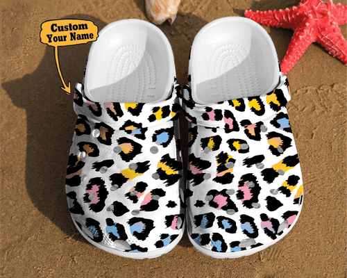 Leopard - Leopard Print Colorful Glitter Fur Cheetah Gift Shoes Personalized Clogs