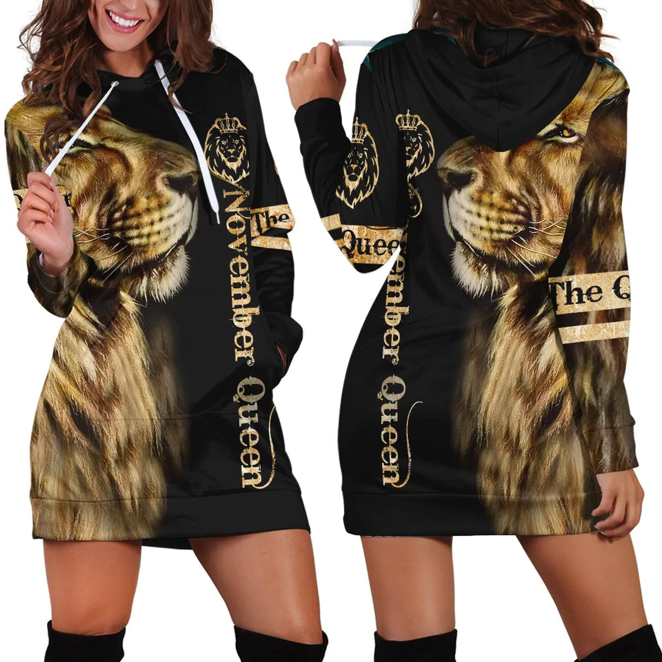 Apparel November Lion Queen 3D All Over Printed Shirt For Women 3D All Over Printed Custom Text Name - Love Mine Gifts