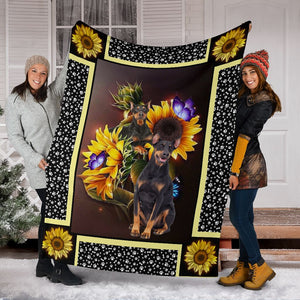 Doberman dark sunflower blanket