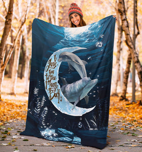 Fleece Blanket Dolphin To The Moon Back With Sea Personalized Custom Name Date Fleece Blanket Print 3D, Unisex, Kid, Adult - Love Mine Gifts