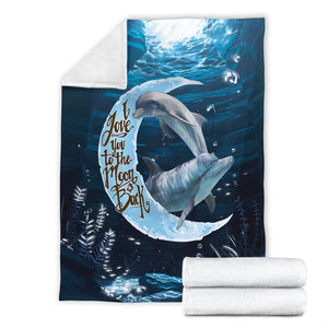 Fleece Blanket Dolphin To The Moon Back With Sea Personalized Custom Name Date Fleece Blanket Print 3D, Unisex, Kid, Adult - Love Mine Gifts