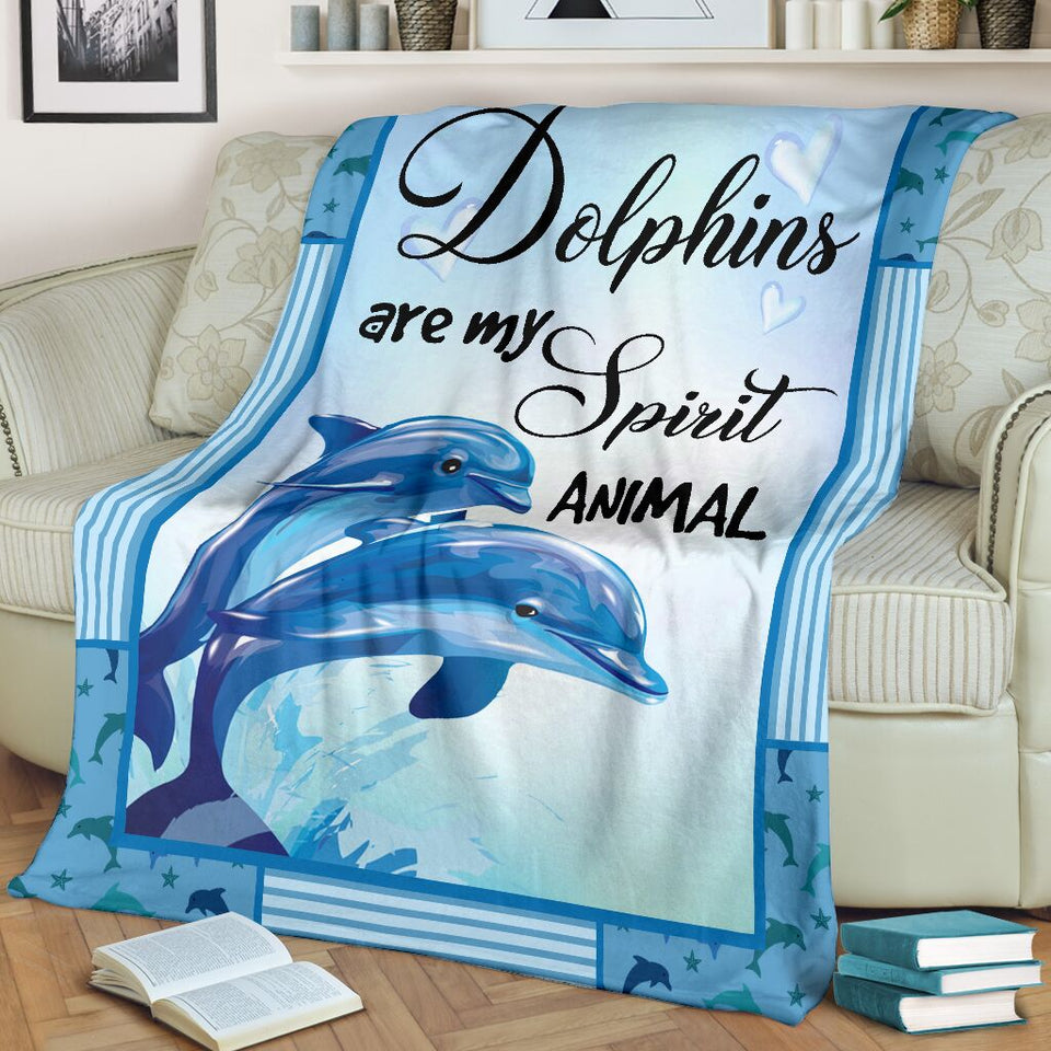 Fleece Blanket Dolphins Are My Spirit Animal Personalized Custom Name Date Fleece Blanket Print 3D, Unisex, Kid, Adult - Love Mine Gifts