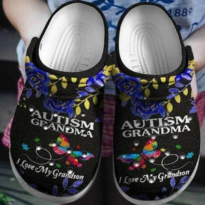 Autism Grandma I Love My Grandson Butterfly 202 Gift For Lover Rubber Comfy Footwear Personalized Clogs