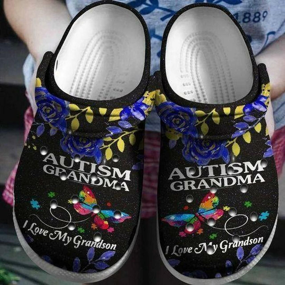 Autism Grandma I Love My Grandson Butterfly 202 Gift For Lover Rubber Comfy Footwear Personalized Clogs