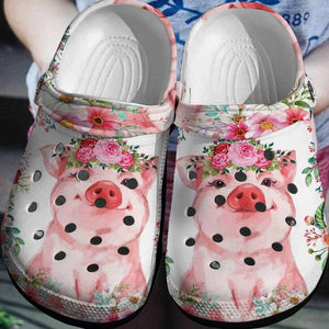 Pig Floral Pattern Cute Pink Color Gifts For Pig Lovers Personalized Clogs