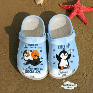 Penguin Chillin Custom Name 102 Gift For Lover Rubber , Comfy Footwear Personalized Clogs