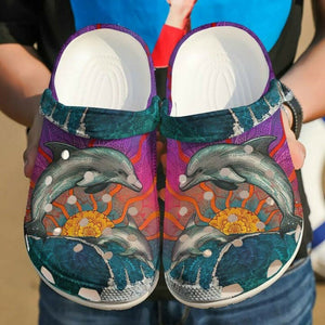 Dolphin Couple Sun Ocean 102 Gift For Lover Rubber , Comfy Footwear Personalized Clogs