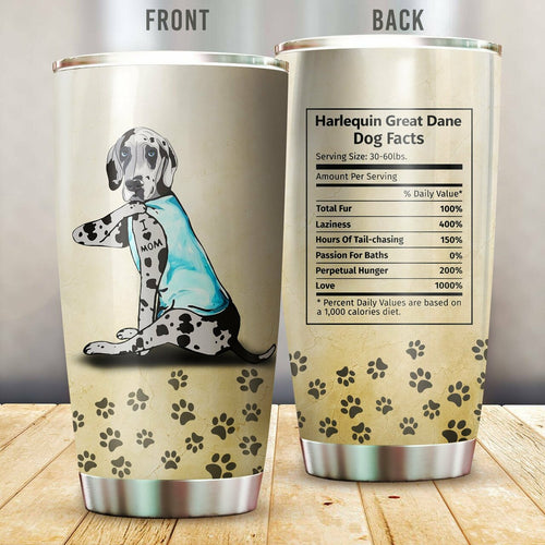 Tumbler Harlequin Great Dane I Love Mom Vr2 Stainless Steel Insulated Personalized Stainless Steel Tumbler Customize Name, Text, Number Cups - Love Mine Gifts