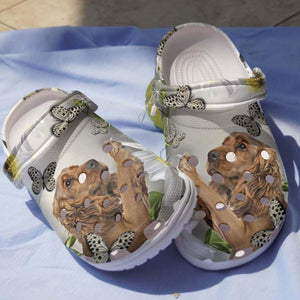 Cocker Spaniel Playing With Butterflies And Daisy  Personalized Clogs