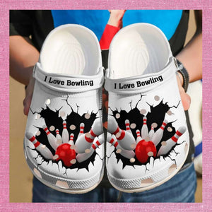 Bowling I Love Personalized Clogs