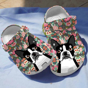 Floral Robot Boston Terriers Dog Shoes Birthday Gifts For Girls Personalized Clogs